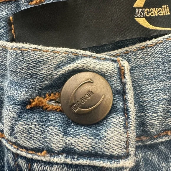 Y2K Just Cavalli Light Blue Denim Jeans FLARE Western Top Stitch Tall Long 29 43 - Picture 5 of 7